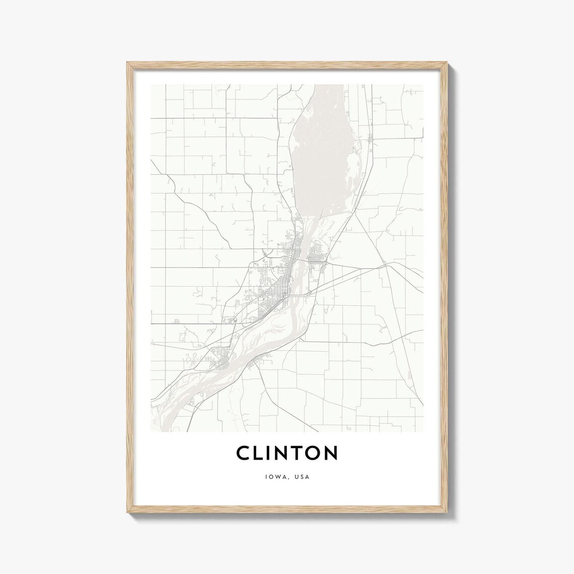 Clinton Iowa USA Riverside Hometown Minimalist Street Map Poster