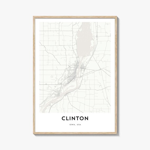Clinton Iowa USA Riverside Hometown Minimalist Street Map Poster