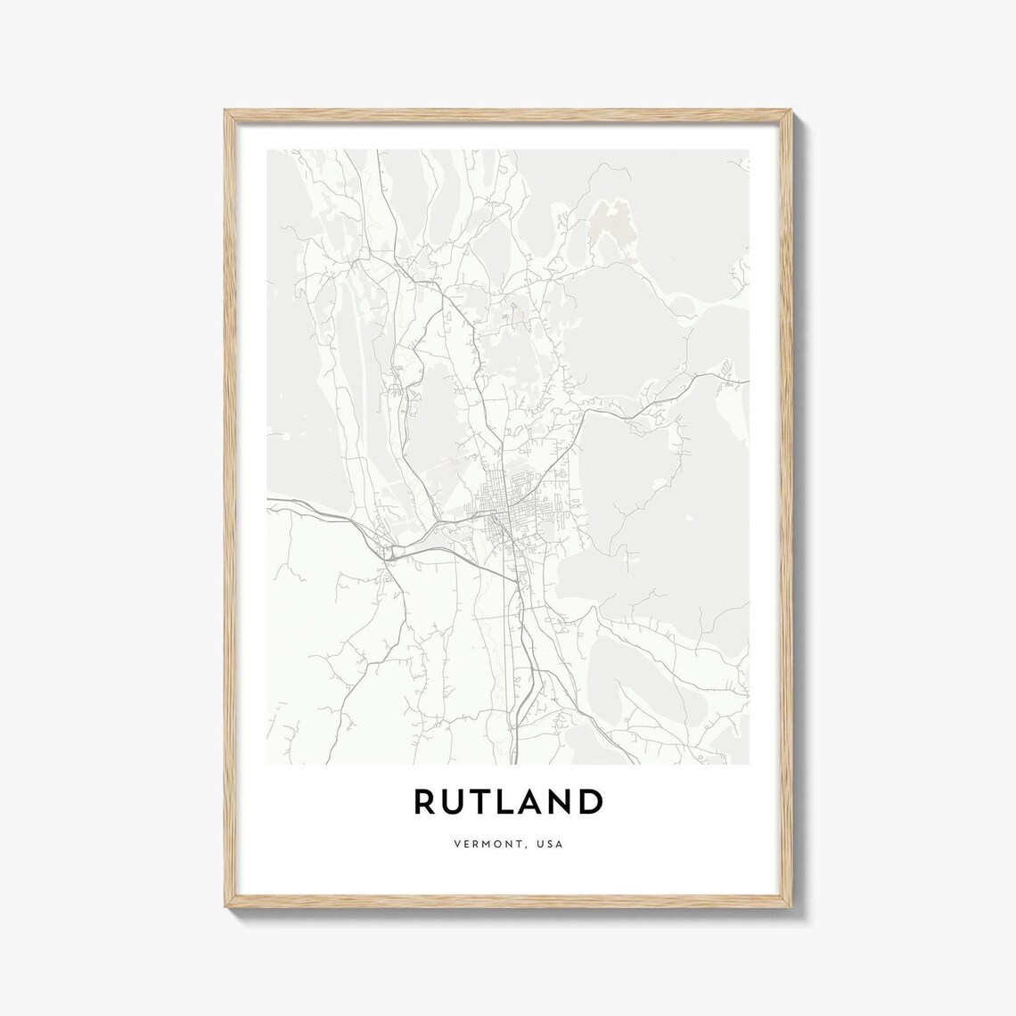 Rutland Vermont Minimalist City Map Street Plan Green Mountain Print