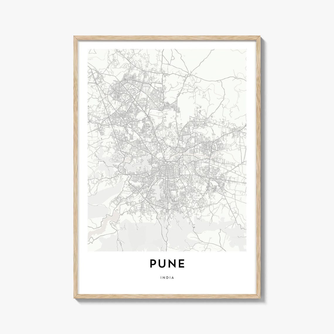 Pune India Minimalist City Street Map Modern Art Travel Gift Poster