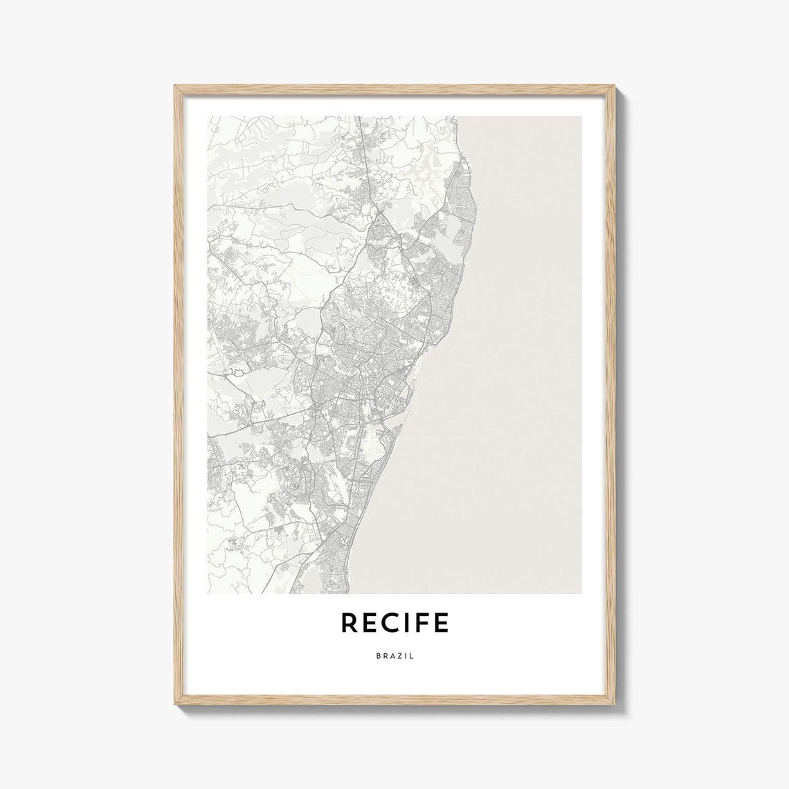 Recife Brazil City Street Map Minimalist Light Grey Travel Poster