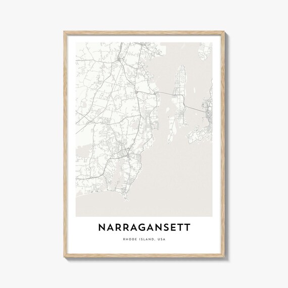 Narragansett Rhode Island City Map Poster Coastal Street Plan Decor
