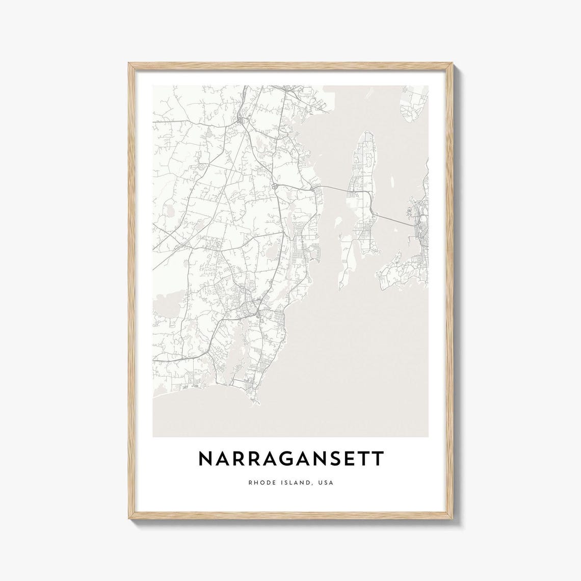 Narragansett Rhode Island City Map Poster Coastal Street Plan Decor