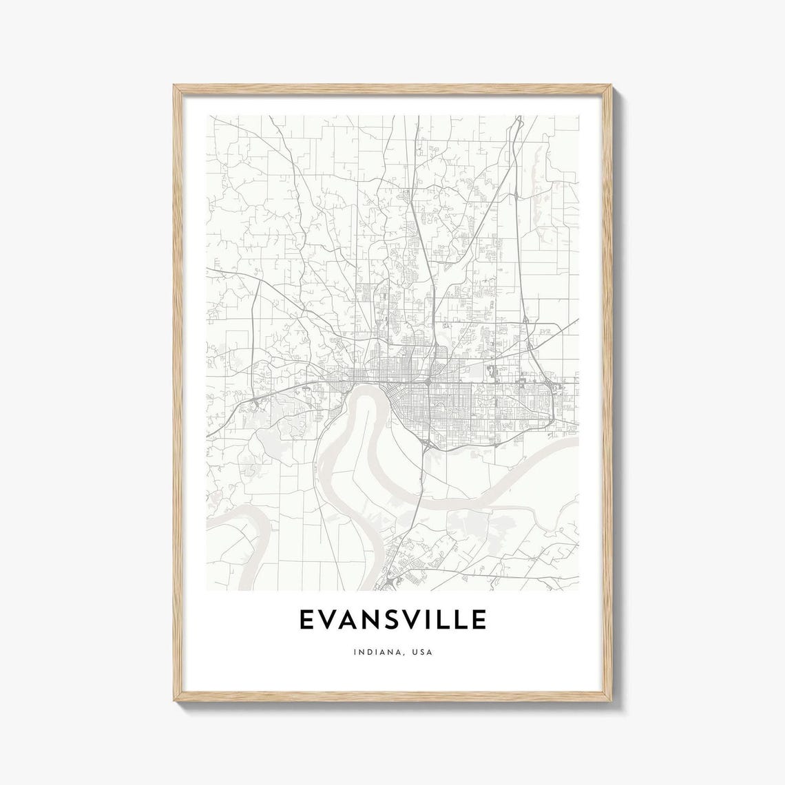 Evansville Indiana USA City Street Map Poster In Minimal Light Gray