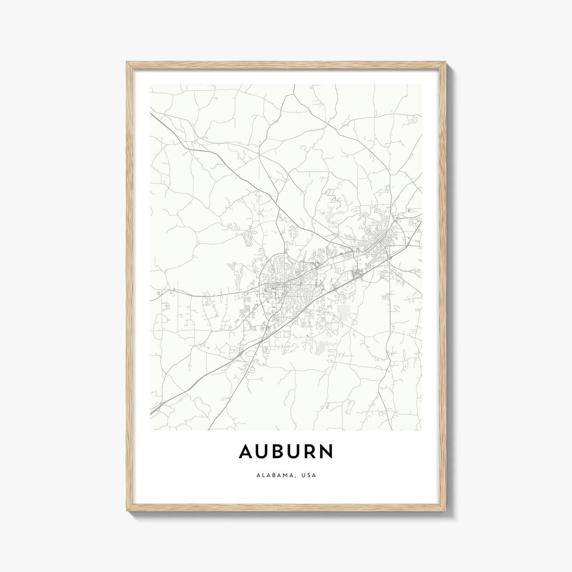 Auburn Alabama USA City Street Map Minimalist Art Wall Poster