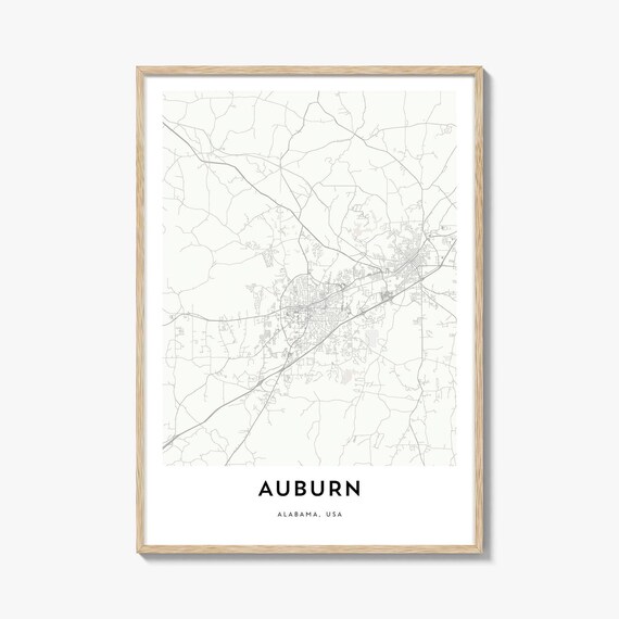 Auburn Alabama USA City Street Map Minimalist Art Wall Poster