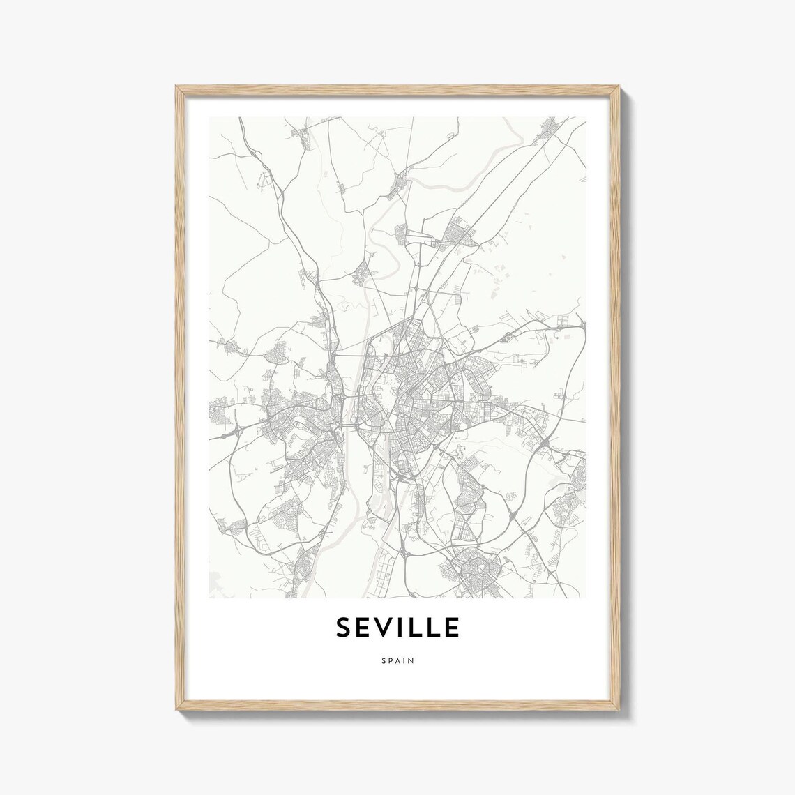 Seville Spain Minimalist City Street Map Poster Wall Decor Art
