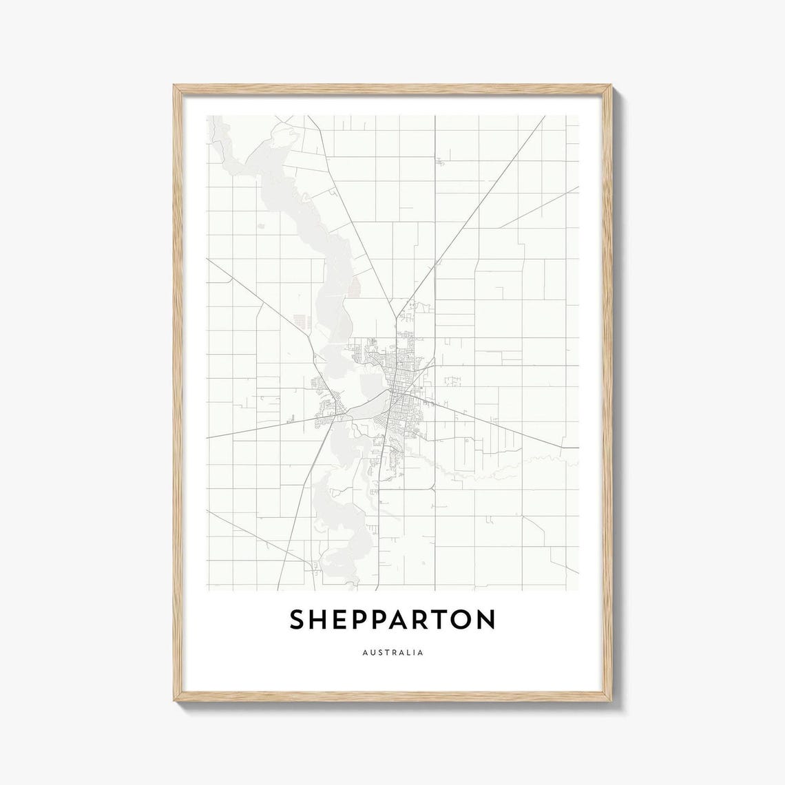 Shepparton Australia Minimalist Black and White City Map Poster