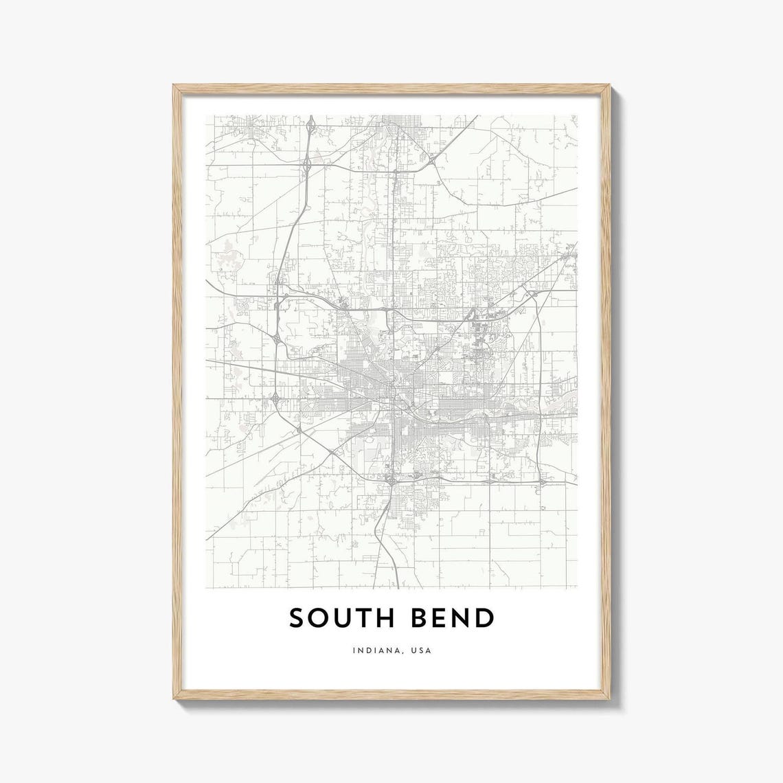 South Bend Indiana White Minimalist City Map Modern Travel Poster