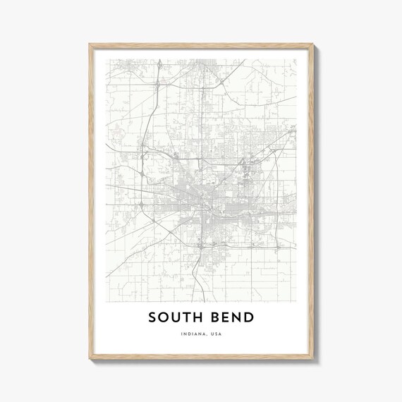 South Bend Indiana White Minimalist City Map Modern Travel Poster