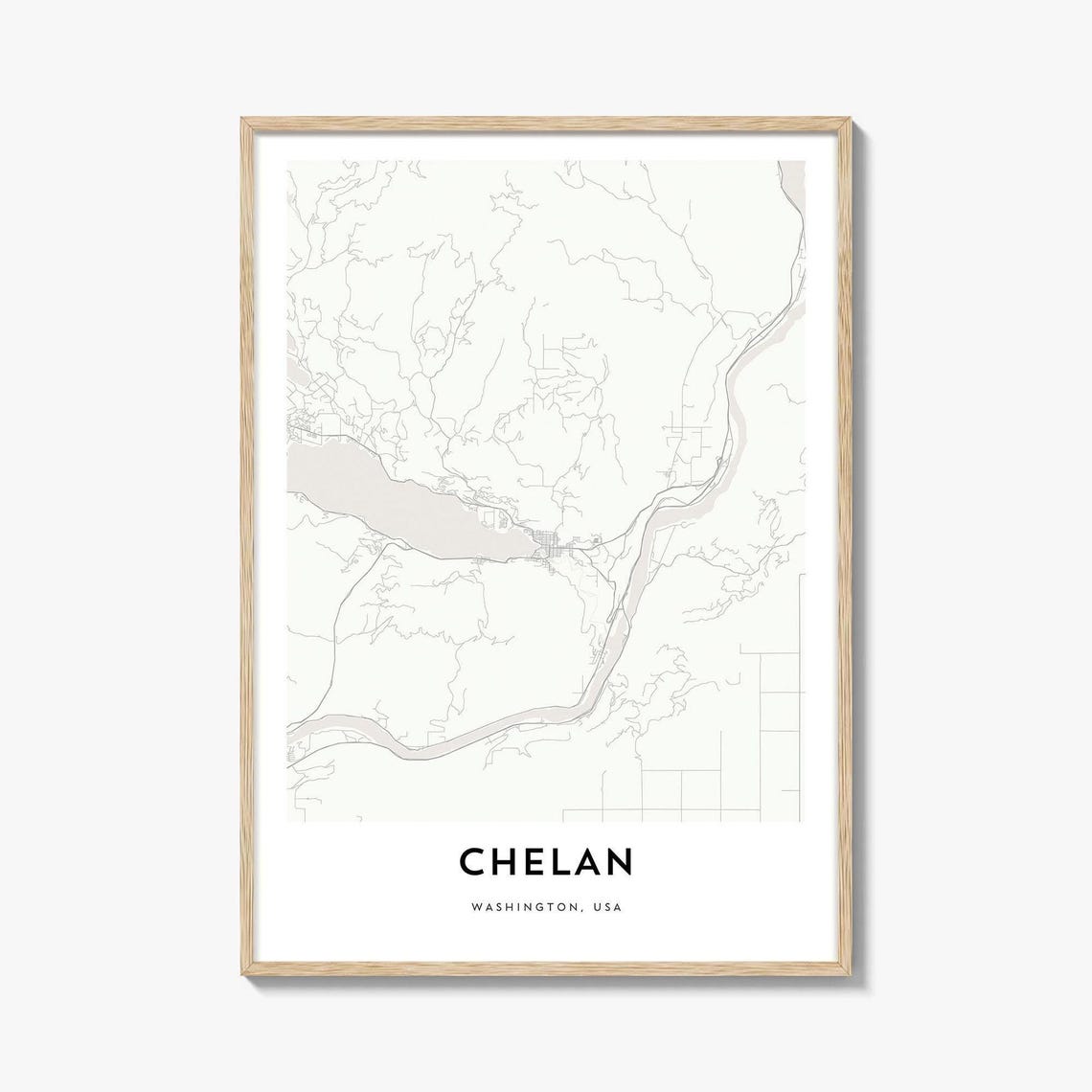 Chelan Washington Minimalist Lake and River Map Cartography Poster