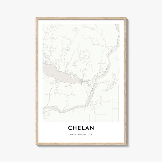 Chelan Washington Minimalist Lake and River Map Cartography Poster
