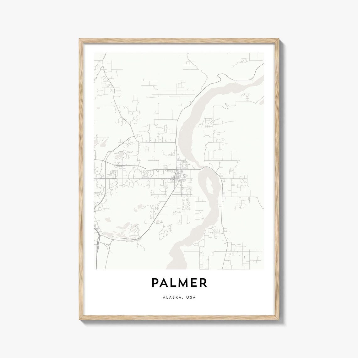 Palmer Alaska USA Minimalist Riverside City Map Decor Poster