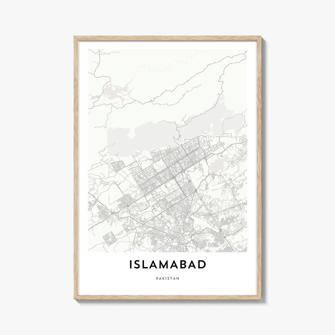Islamabad Pakistan Minimalist Gray Street Map Line Art Poster