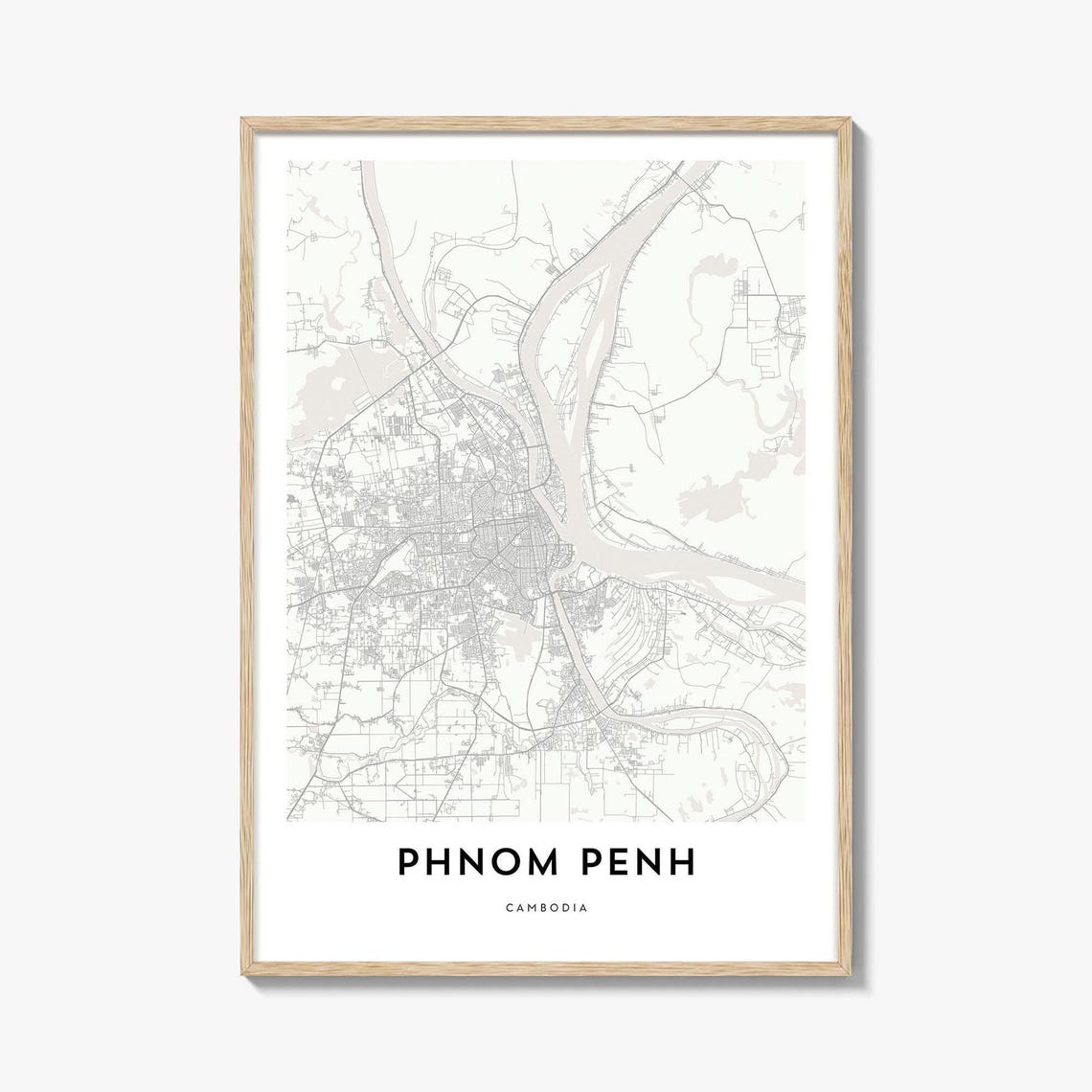 Phnom Penh Cambodia Minimalist City Map Travel Artwork Poster