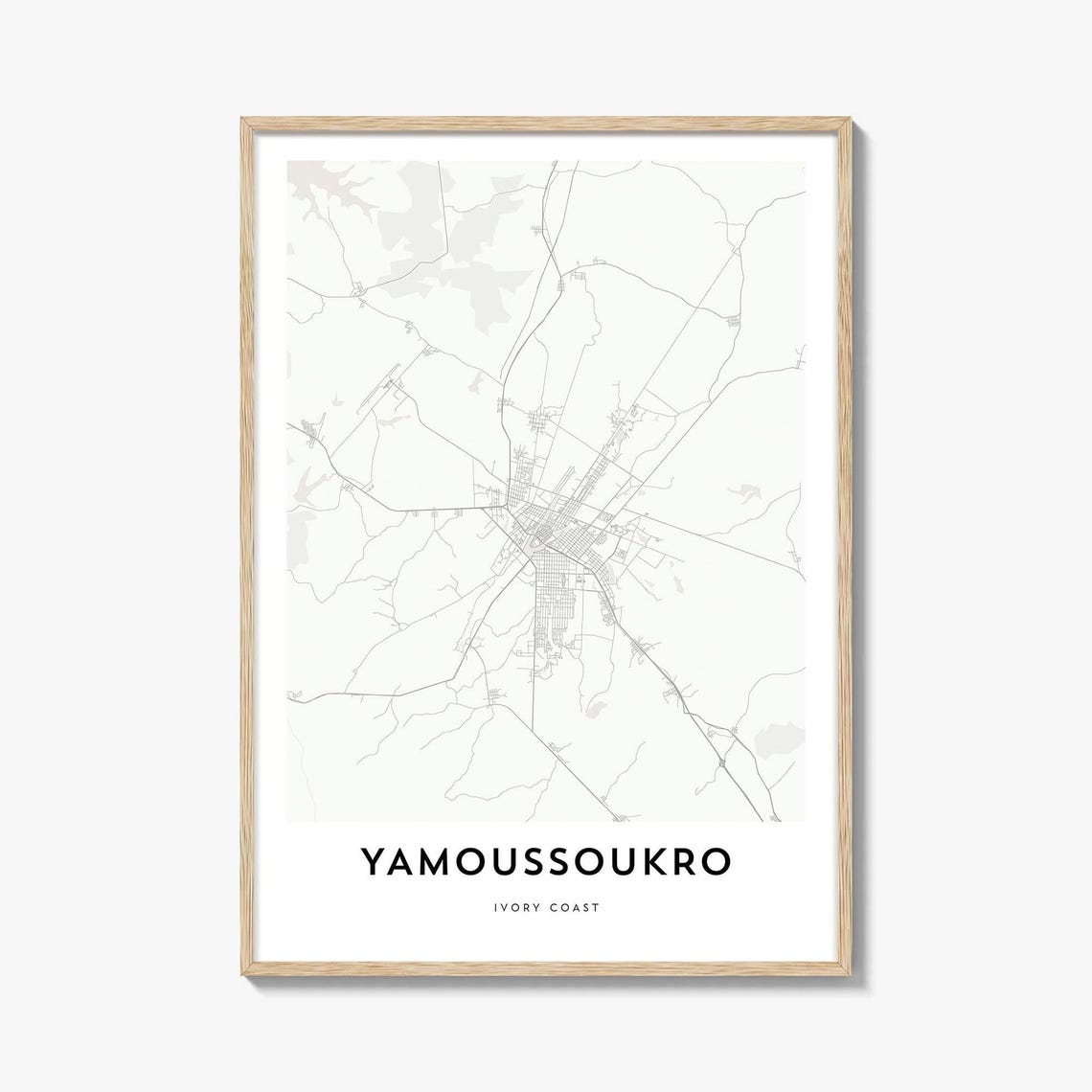Yamoussoukro Ivory Coast Minimalist Street Map Monochrome City Poster