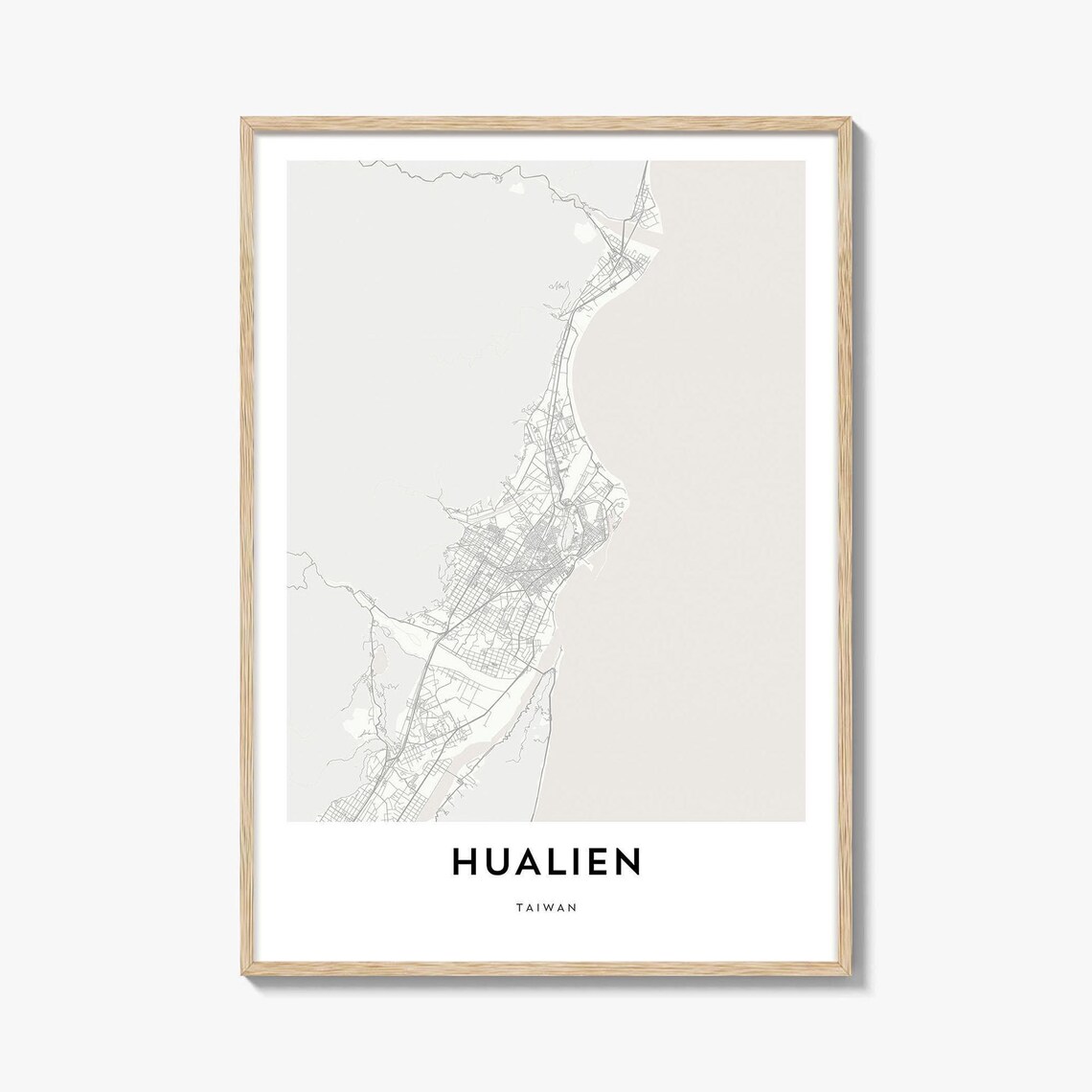 Hualien Taiwan Minimalist Street Map Coastal City Line Art Wall Poster