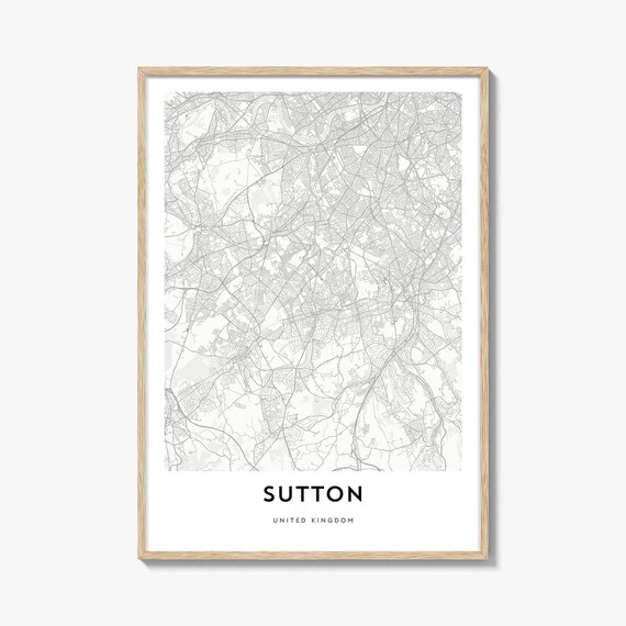 Sutton United Kingdom Minimalist City Street Map Decor Poster