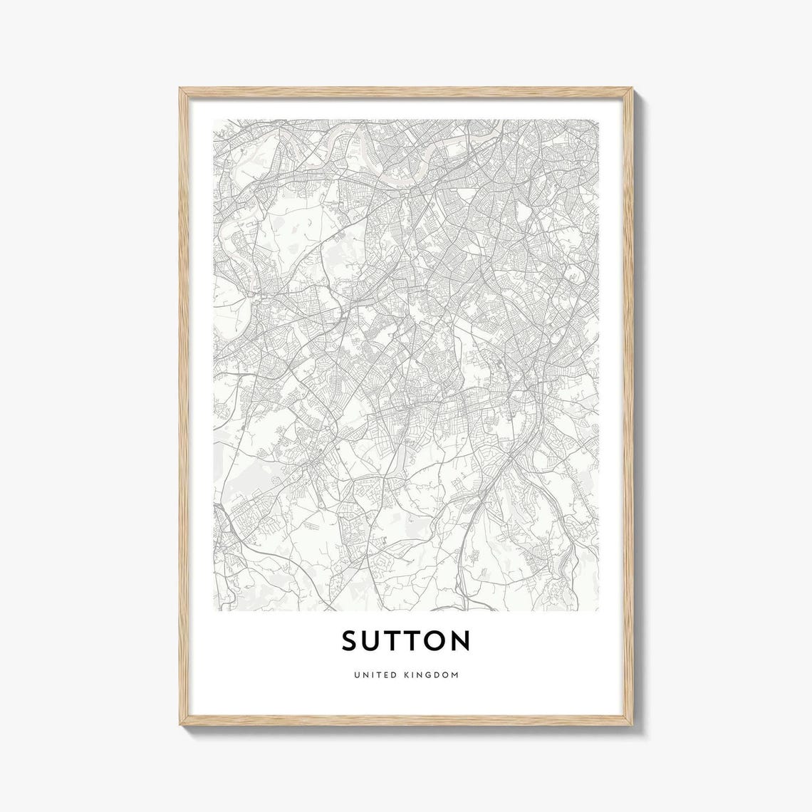 Sutton United Kingdom Minimalist City Street Map Decor Poster