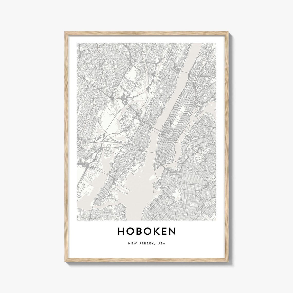 Hoboken New Jersey USA Minimalist City Street Map Modern Art Poster