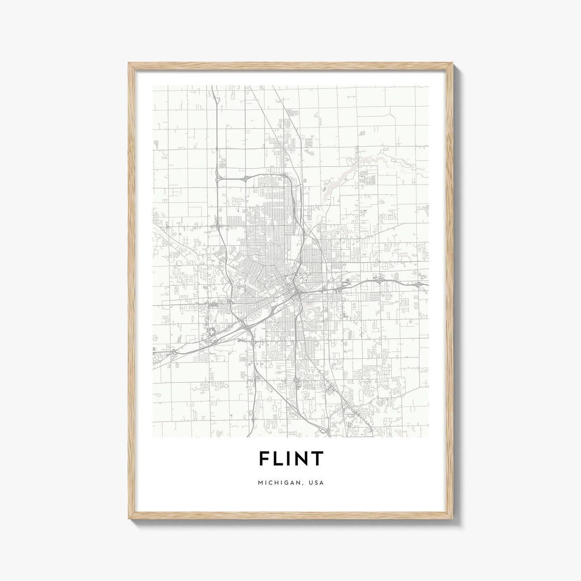 Flint Michigan USA City Street Map Minimalist Black And White Poster