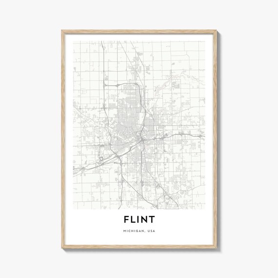 Flint Michigan USA City Street Map Minimalist Black And White Poster