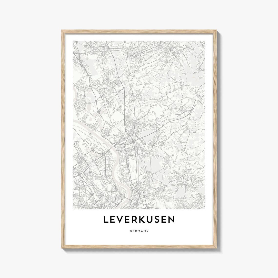 Minimalist Leverkusen Germany City Map Poster in Black and White
