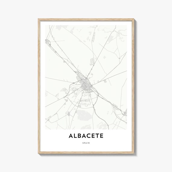 Albacete Spain Minimalist City Street Map Wall Art Gift Decor