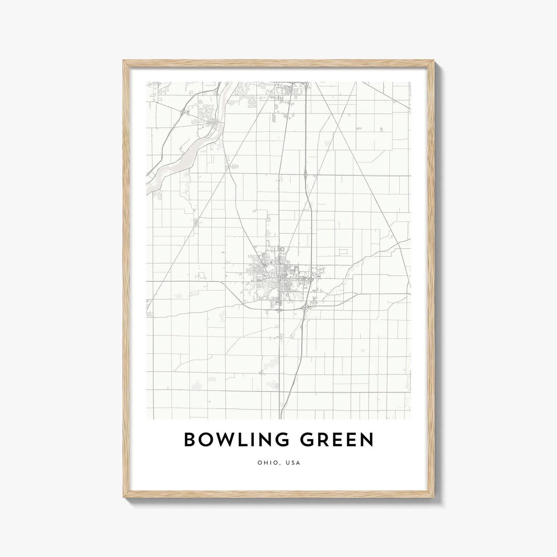Bowling Green Ohio USA Minimalist Street Map Poster in Modern Light Style