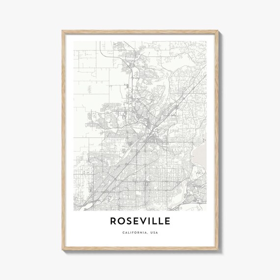 Roseville California Minimalist Street Map Modern Decor Poster
