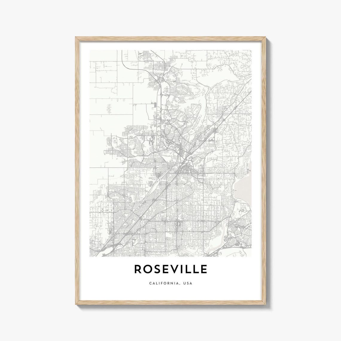 Roseville California Minimalist Street Map Modern Decor Poster