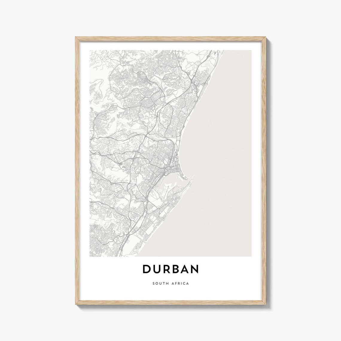 Durban South Africa Minimalist Beige City Street Map Travel Gift Poster