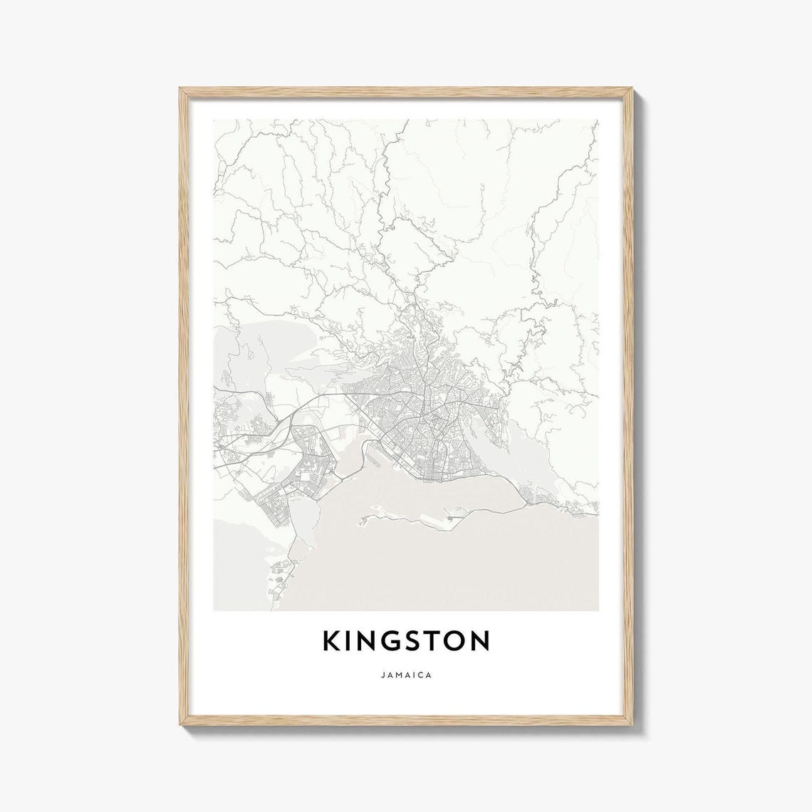Kingston Jamaica Minimalist City Street Map Art Poster in Gray
