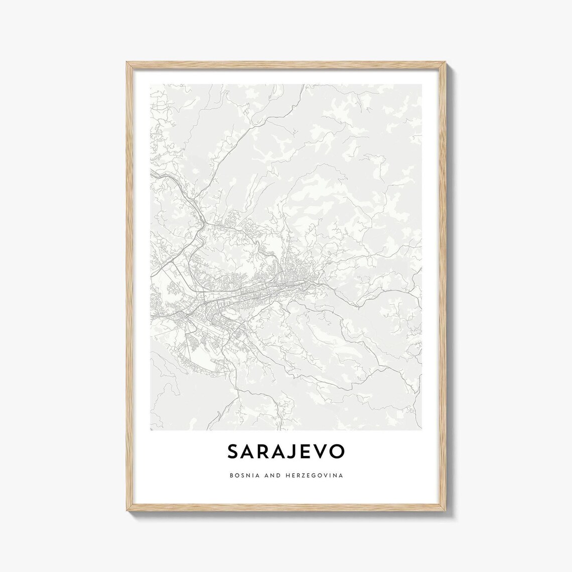 Sarajevo Bosnia and Herzegovina Minimalist Street Map Poster