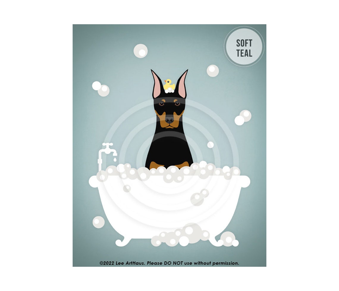 Doberman Pinscher Bubble Bath Bathtub Rubber Duck Dog Wall Art Poster - Image 4