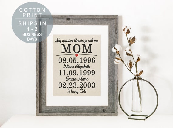 Personalized Mothers Day Gift For Mom From Daughter The Best Days Family Name Sign Printed On Cotton Birthday Gift For Mom From Kids