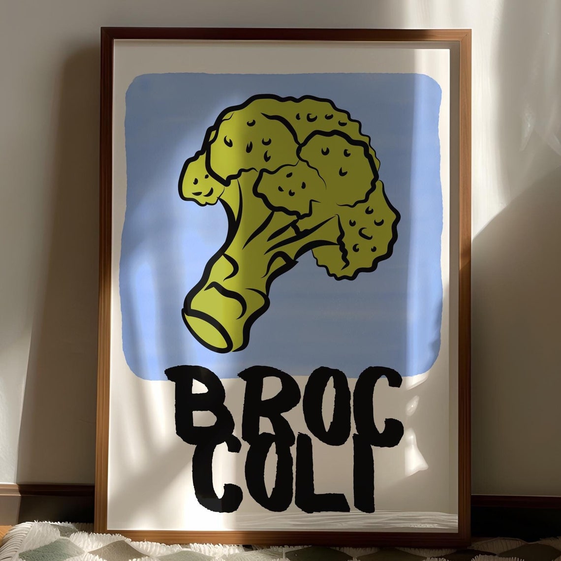 Fun Bold Broccoli Vegetable Poster with Black Hand Lettering Design