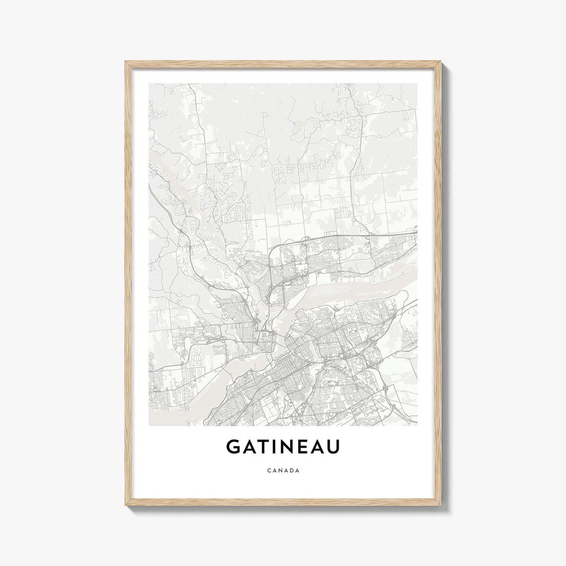 Gatineau Canada Minimalist Black and White City Map Art Poster