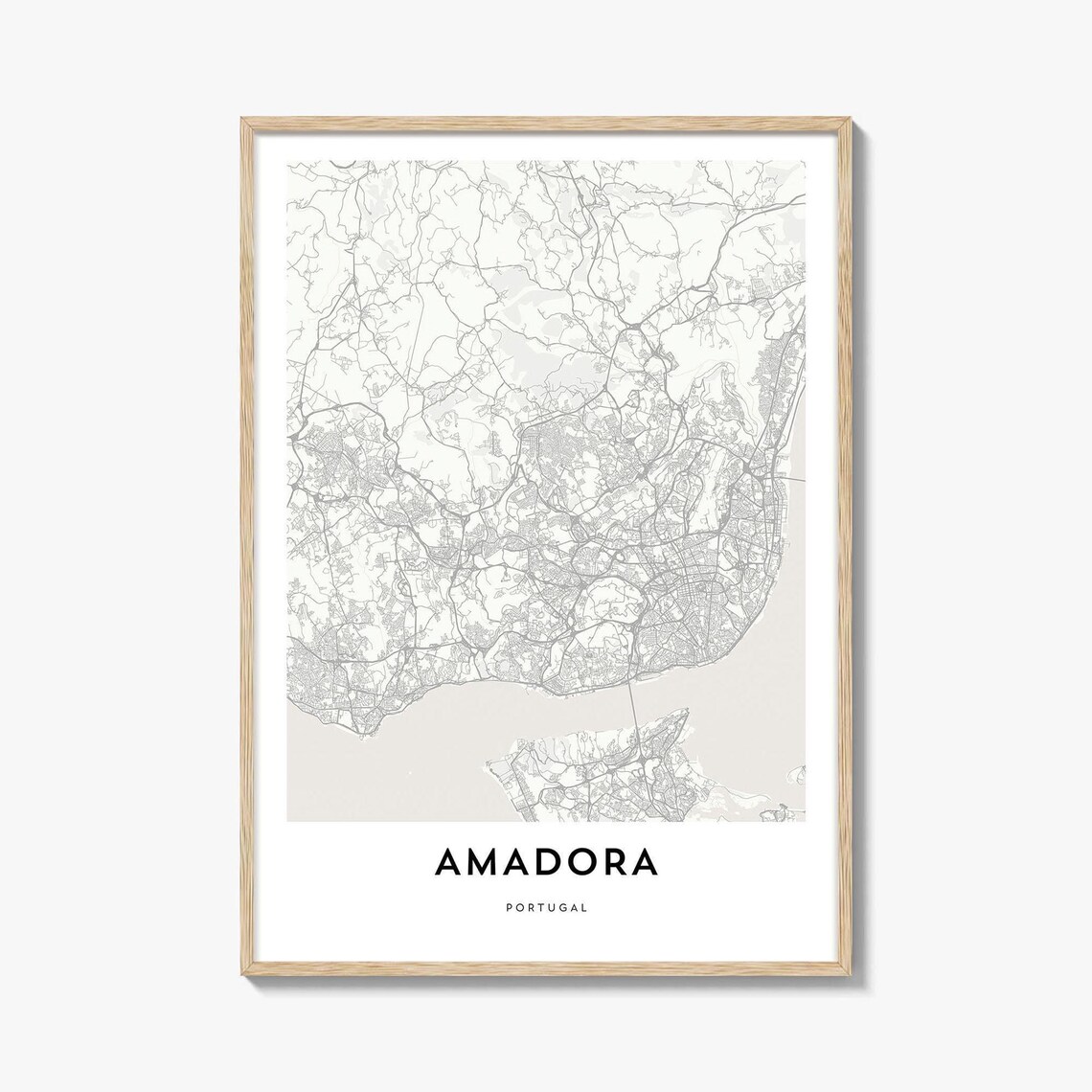 Amadora Portugal Minimalist Street Map Lisbon Suburb Cartography Poster