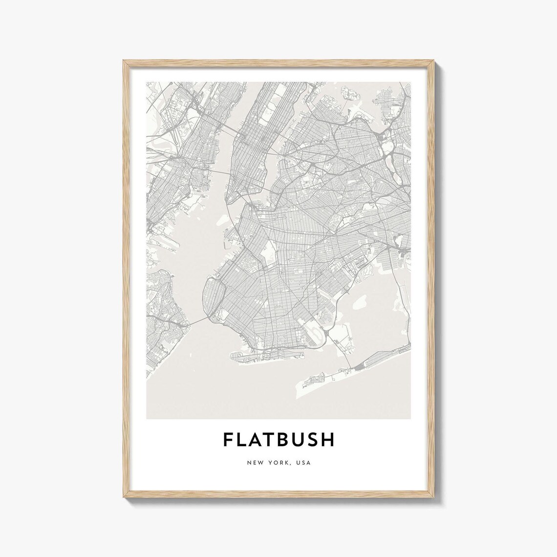 Flatbush Brooklyn Minimalist City Street Map New York Travel Poster