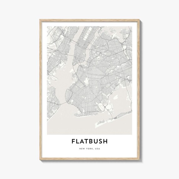 Flatbush Brooklyn Minimalist City Street Map New York Travel Poster