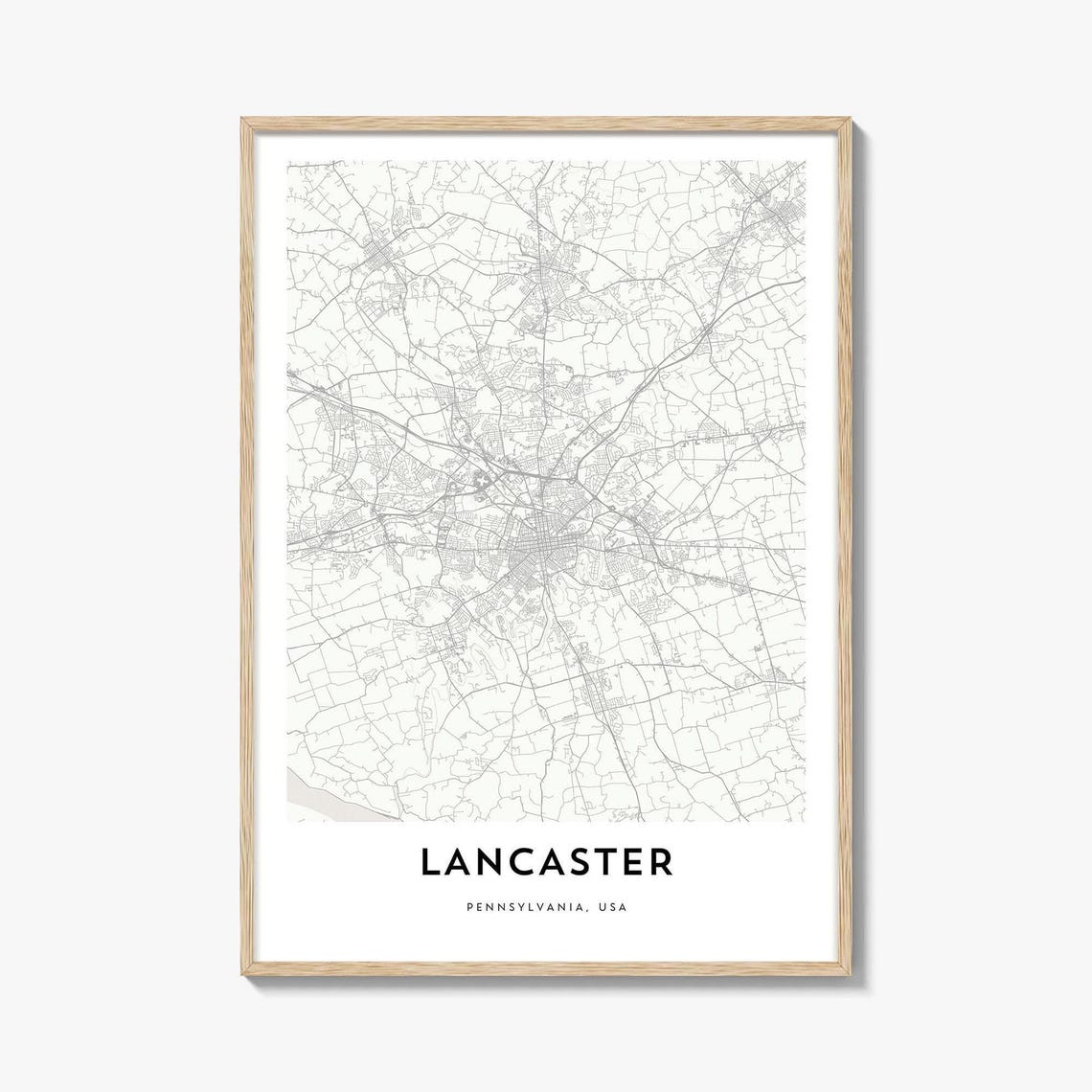 Lancaster Pennsylvania Minimalist Street Map Poster Home Decor
