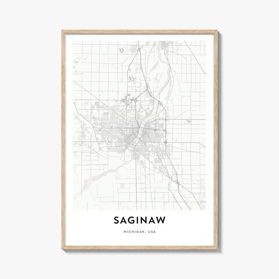 Saginaw Michigan USA City Street Map Minimalist Black Line Poster