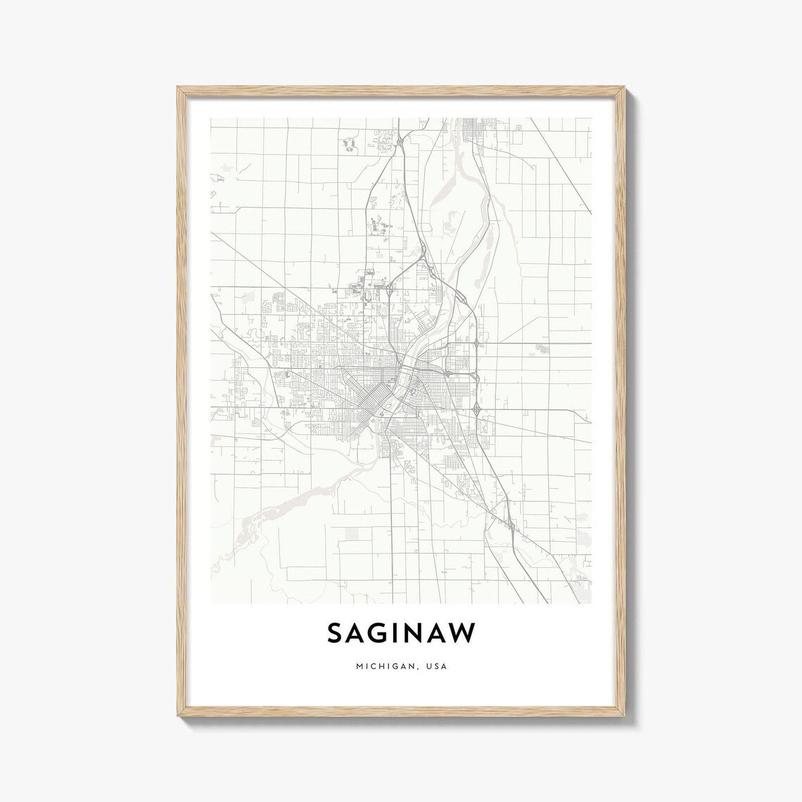 Saginaw Michigan USA City Street Map Minimalist Black Line Poster