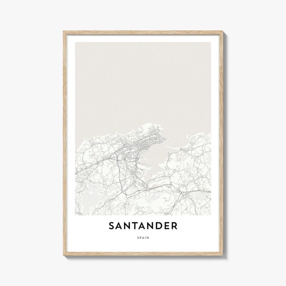 Santander Spain Coastal City Street Map Minimalist Beige Poster