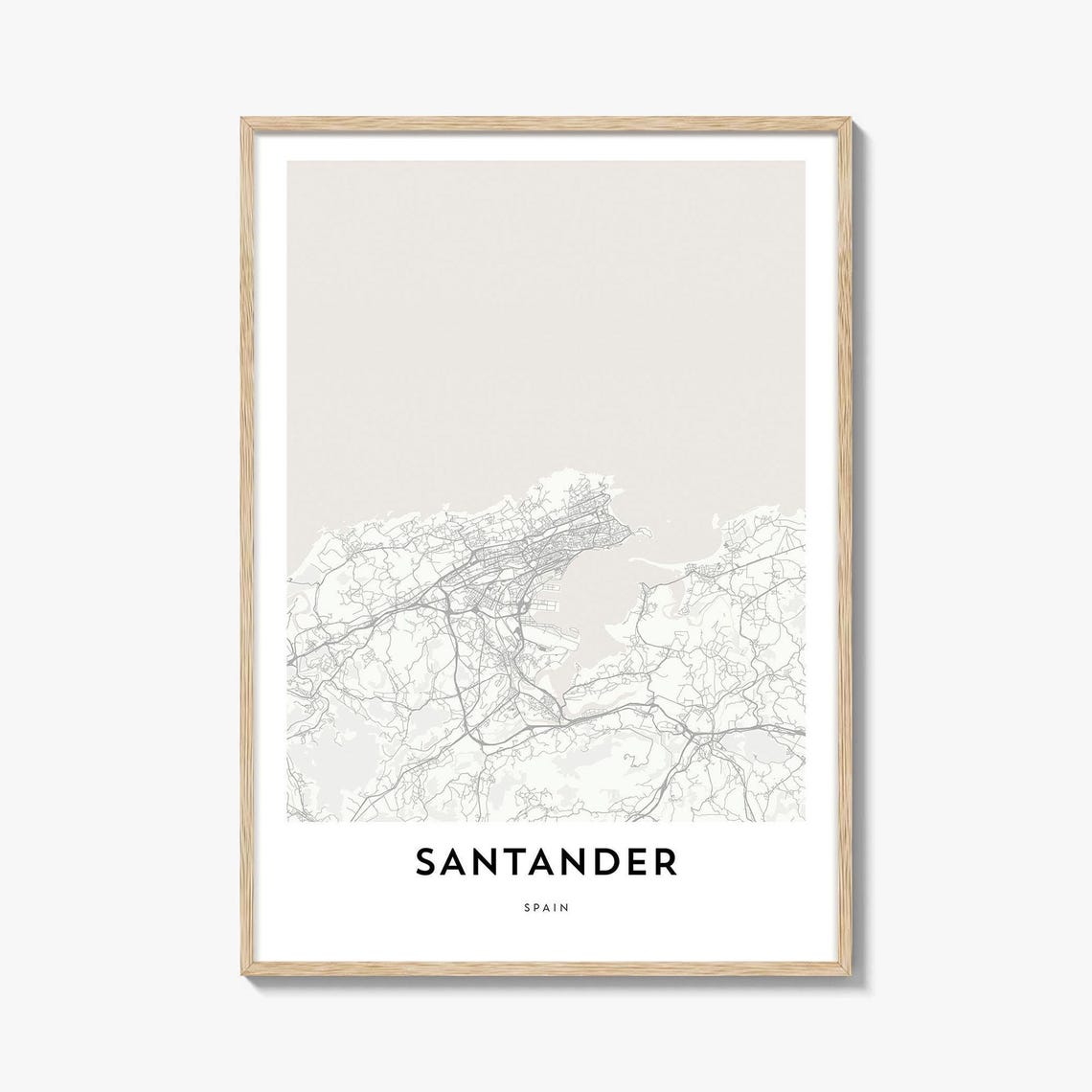 Santander Spain Coastal City Street Map Minimalist Beige Poster