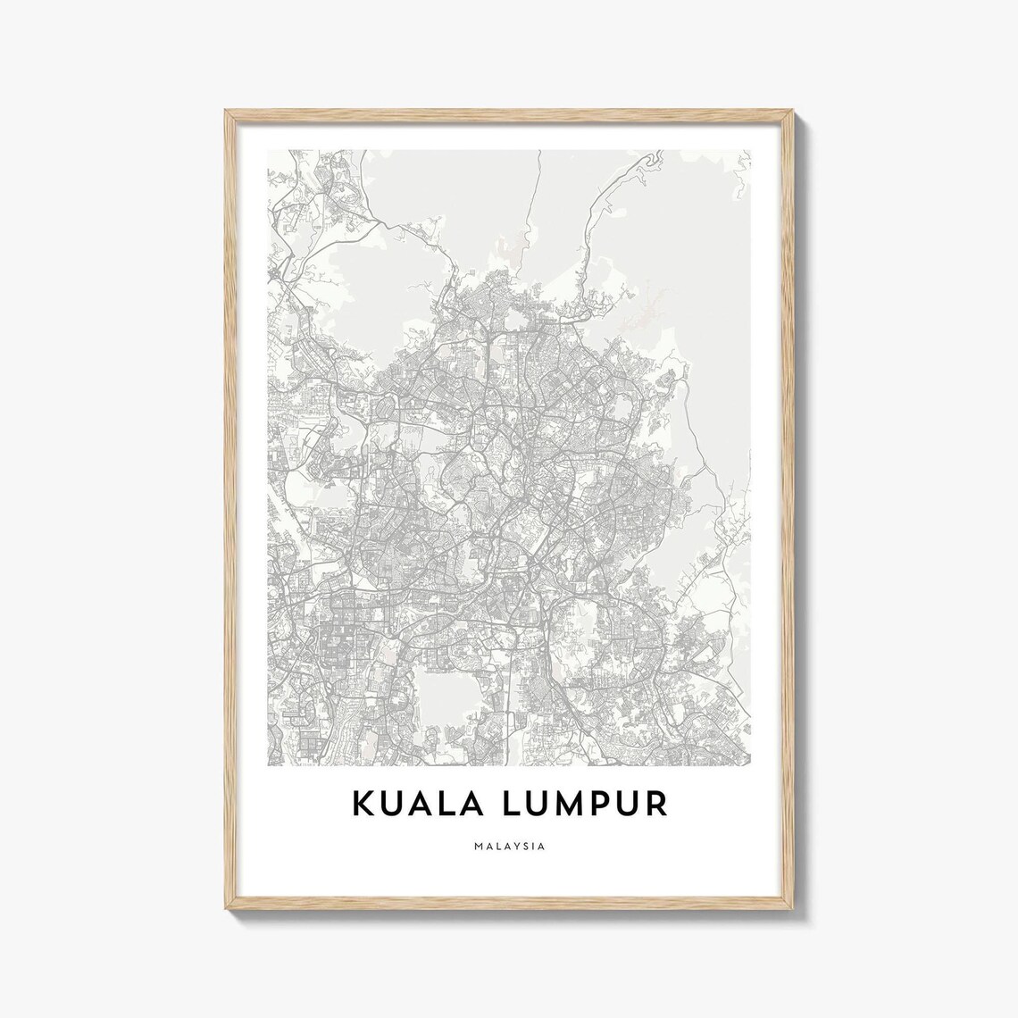 Kuala Lumpur Malaysia City Street Map Minimalist Black And White Poster