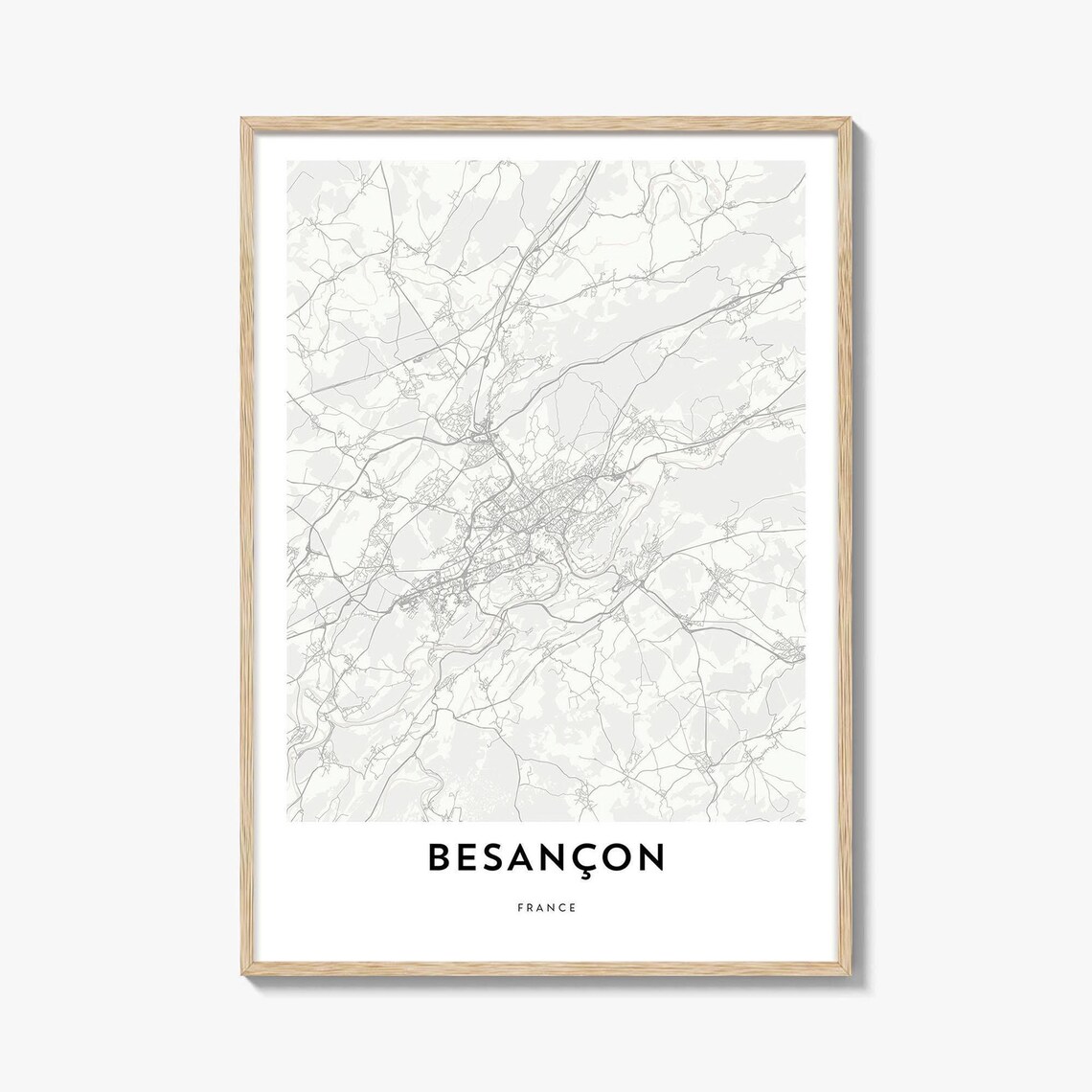 Besancon France Minimalist City Street Map Black White Gift Poster