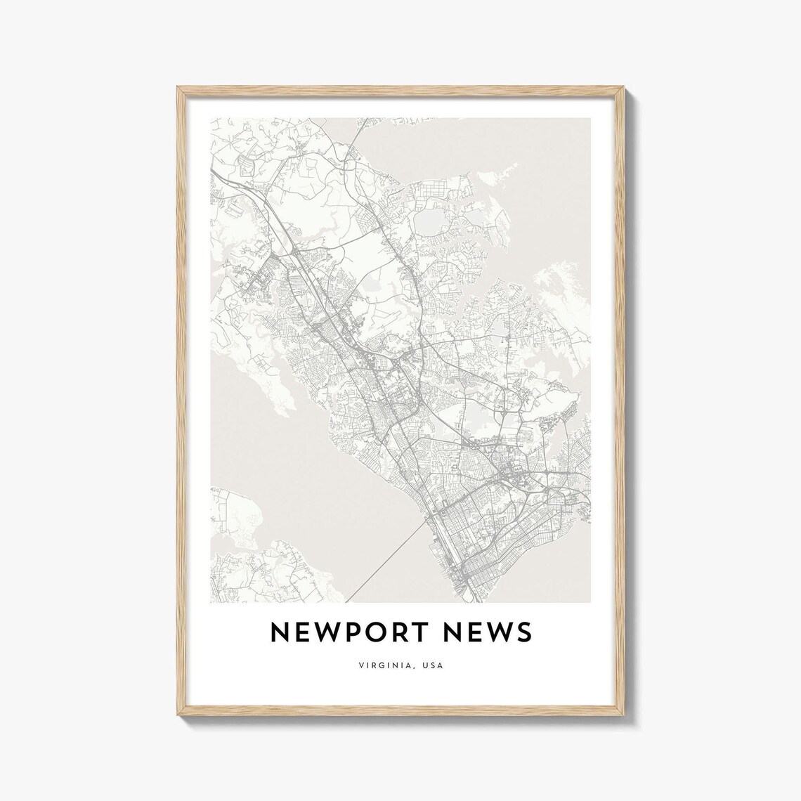Minimalist Newport News Virginia Street Map City Line Art Wall Print