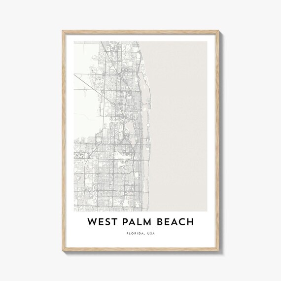 Minimalist West Palm Beach Florida Coastal Map Poster in Gray